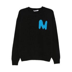 MSGM Men's Crewneck Sweater with Applique Logo Men BLACK Sweaters & Cardigans